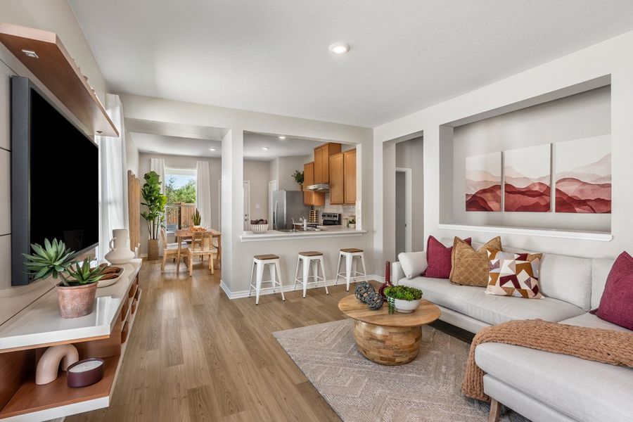 Representative furnished interior of a home built from the Plan 1243 Modeled by KB Home in Southton Cove, Elmendorf (Image 4). Representative furnished interior of a home built from the Plan 1243 Modeled by KB Home in Southton Cove, Elmendorf (Image 4).