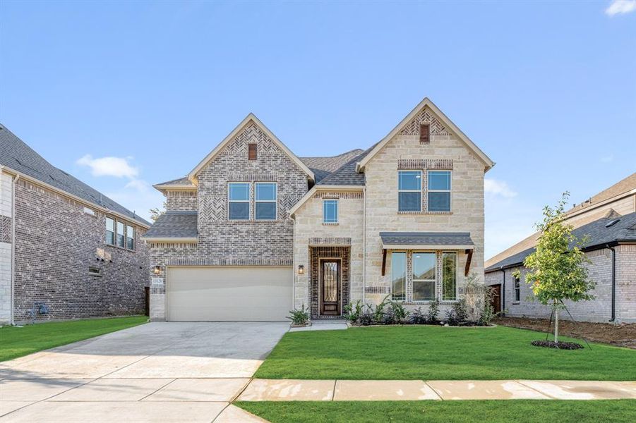 Front exterior of a new home in Woodstone, Providence Village, TX, highlighting curb appeal (Image 2). Front exterior of a new home in Woodstone, Providence Village, TX, highlighting curb appeal (Image 2).