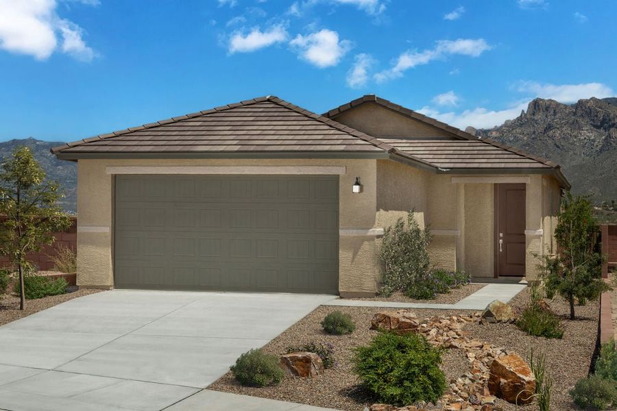 Representative exterior photo of a completed home built from the Plan 1262 by KB Home in Mirador Ridge Blossom, Tucson, AZ (Image 12).