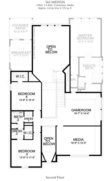 2D floor plan layout for the Weston by Landon Homes in East Village - Classic Series, Frisco, TX (Image 5). 2D floor plan layout for the Weston by Landon Homes in East Village - Classic Series, Frisco, TX (Image 5).