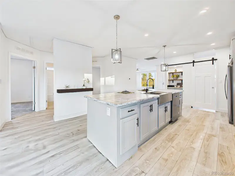 View from the island showcasing open flow into the Bedroom hall and abundant natural light. View from the island showcasing open flow into the Bedroom hall and abundant natural light.