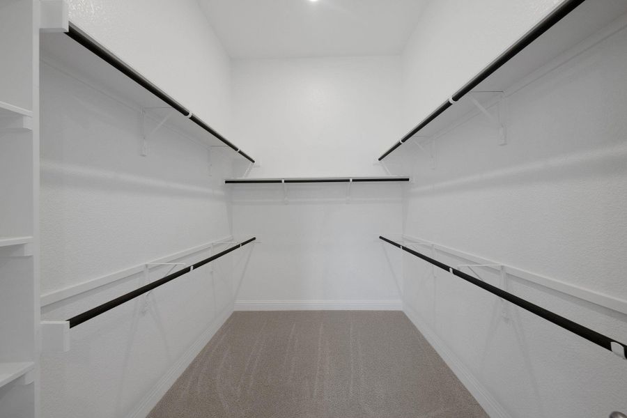 Walk in closet featuring light carpet