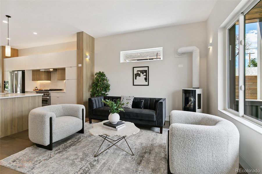 Cozy Living Space with Scandinavian Gas Fireplace!