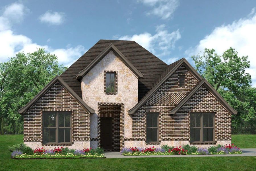 Elevation D with Stone and Outswing | Concept 2186 at Chisholm Hills in Cleburne, TX by Landsea Homes