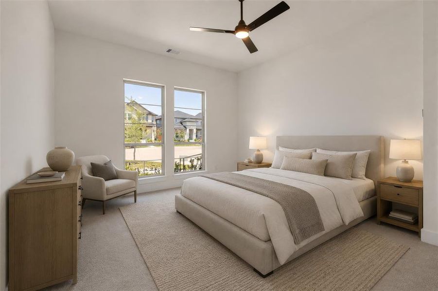 Vaulted ceiling with a contemporary ceiling fan and light fixture