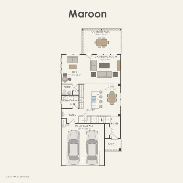 2D floor plan layout for the Maroon by Pulte Homes in Ribbonwood, Aubrey, TX (Image 4).