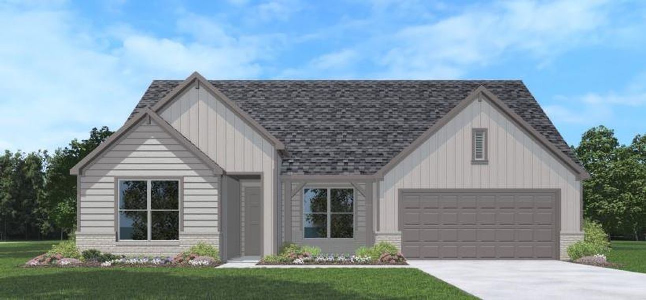 Front exterior of a new home in Silverthorne, Conroe, TX, highlighting curb appeal (Image 16). Front exterior of a new home in Silverthorne, Conroe, TX, highlighting curb appeal (Image 16).