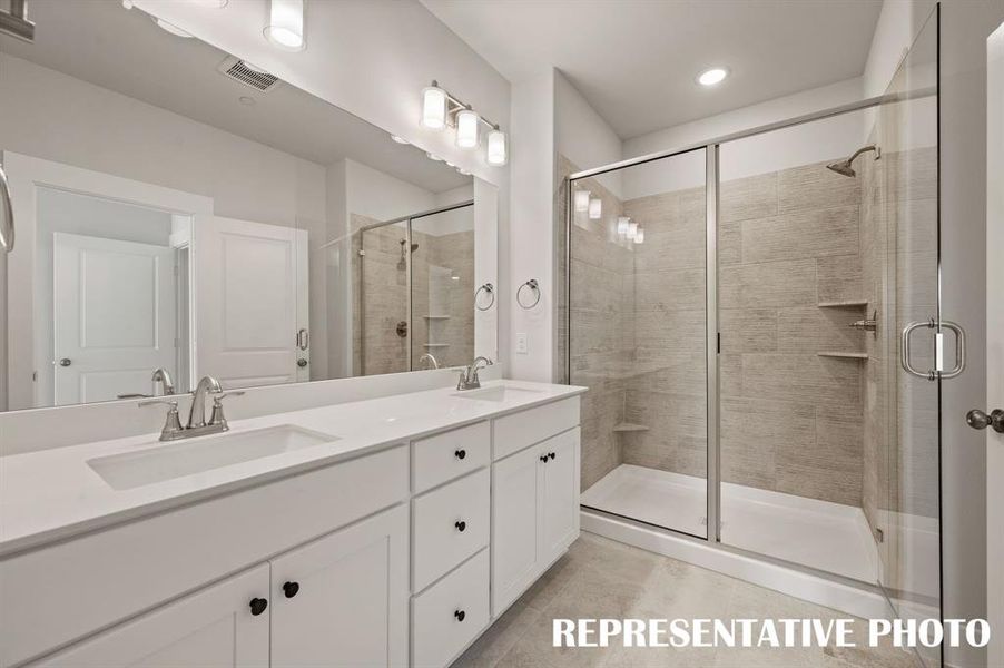 You'll find a luxurious, spacious walk in shower in this dream owner's bath!  REPRESENTATIVE PHOTO