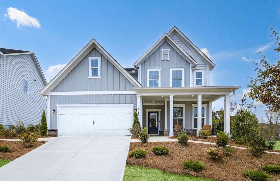 Representative exterior photo of a completed home built from the Continental by Pulte Homes in Hunters Creek, Flowery Branch, GA (Image 2). Representative exterior photo of a completed home built from the Continental by Pulte Homes in Hunters Creek, Flowery Branch, GA (Image 2).