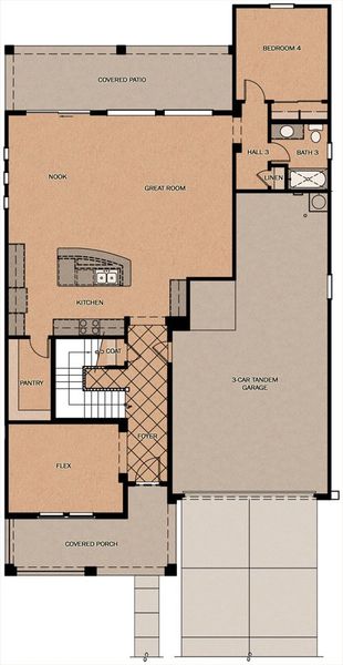 2D floor plan layout for the Tropical Trader by Fulton Homes in Seaboard at Cooley Station, Gilbert, AZ (Image 3).