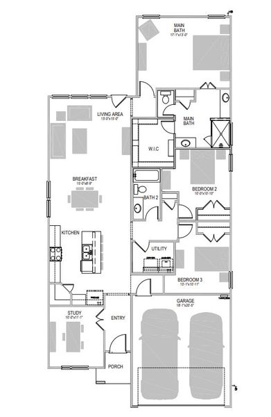 2D floor plan layout of this home in Prairie Winds, Hutto, TX (Image 3).