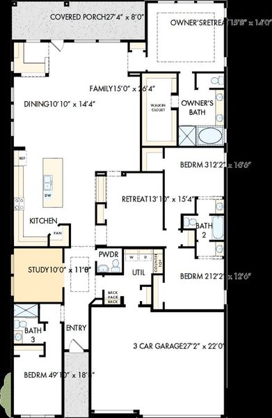 2D floor plan layout of this home in Brookewater - Ascent Collection, Rosenberg, TX (Image 2). 2D floor plan layout of this home in Brookewater - Ascent Collection, Rosenberg, TX (Image 2).