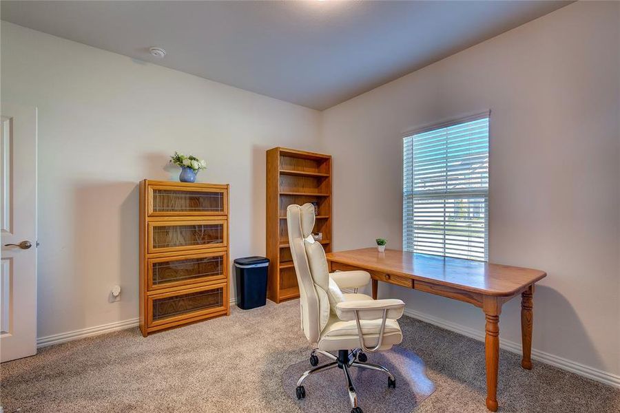 Office featuring light carpet