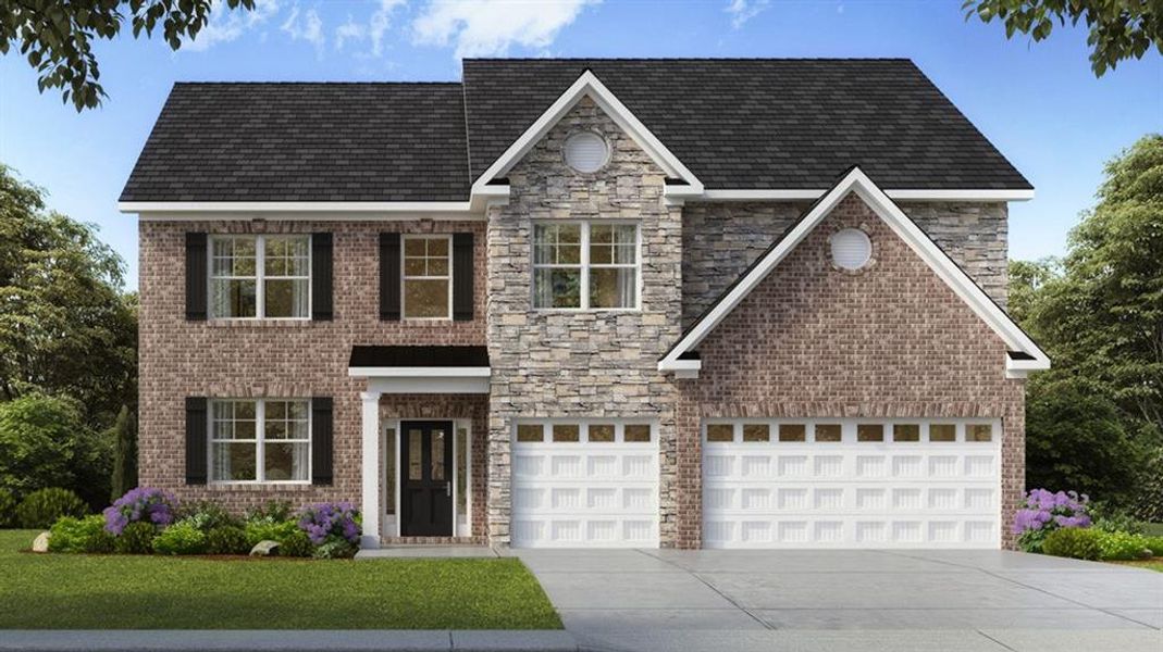 Front exterior of a new home in Heritage Pointe, Senoia, GA, highlighting curb appeal (Image 1).
