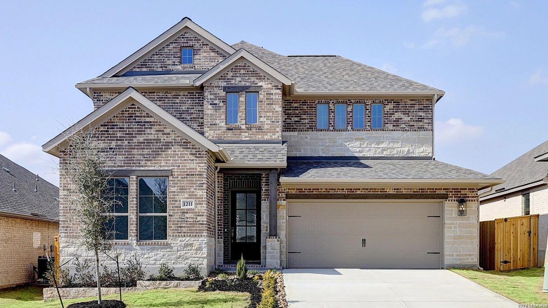 Front exterior of a new home in Arcadia Ridge, San Antonio, TX, highlighting curb appeal (Image 1). Front exterior of a new home in Arcadia Ridge, San Antonio, TX, highlighting curb appeal (Image 1).