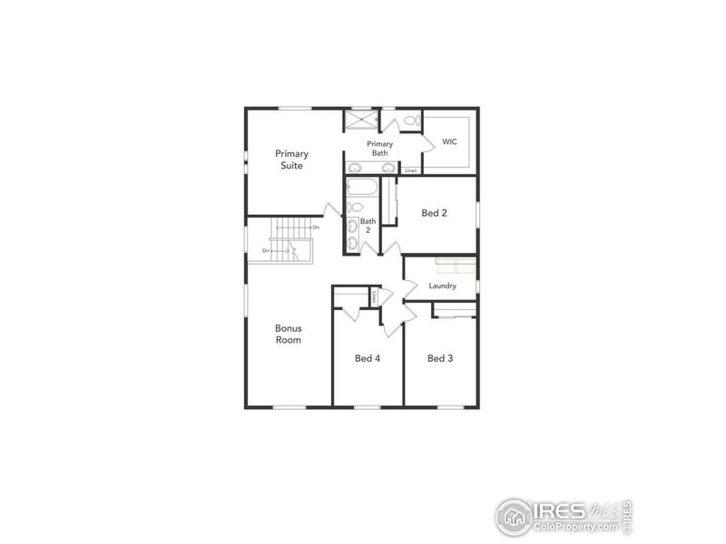 2D floor plan layout of this home in Thompson River Ranch, Johnstown, CO (Image 4).