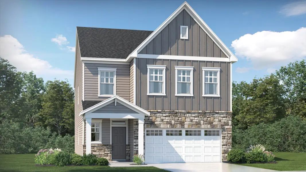 Front exterior of a new home in Golden Trace, Garner, NC, highlighting curb appeal (Image 1). Front exterior of a new home in Golden Trace, Garner, NC, highlighting curb appeal (Image 1).