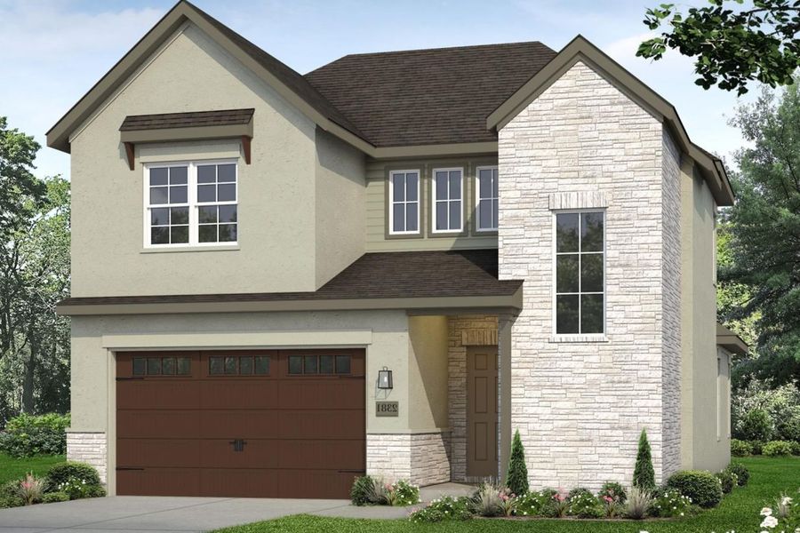 Front exterior of a new home in Cross Creek, Cedar Park, TX, highlighting curb appeal (Image 1). Front exterior of a new home in Cross Creek, Cedar Park, TX, highlighting curb appeal (Image 1).