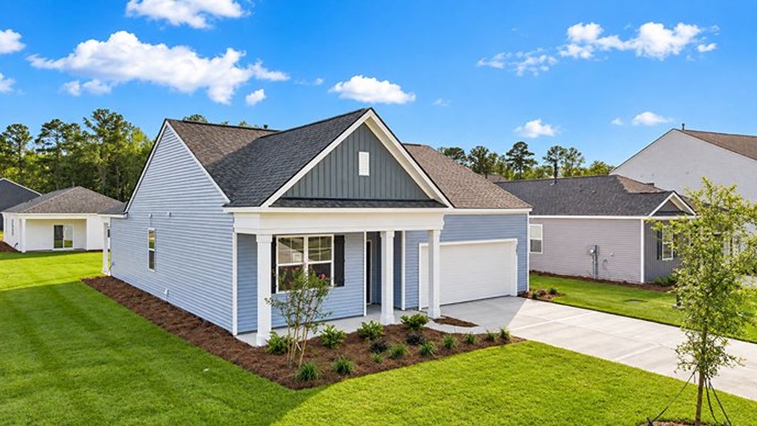 Front exterior of a new home in Pine Hills at Cane Bay, Summerville, SC, highlighting curb appeal (Image 2).