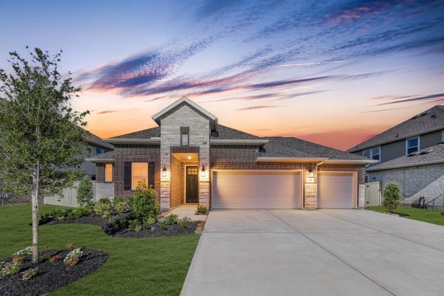 Front exterior of a new home in Westland Ranch, League City, TX, highlighting curb appeal (Image 1). Front exterior of a new home in Westland Ranch, League City, TX, highlighting curb appeal (Image 1).
