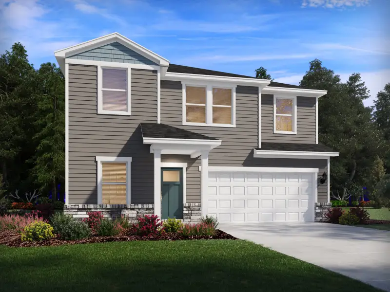 Front exterior of a new home in The Heritage at Buffaloe Reserve, Raleigh, NC, highlighting curb appeal (Image 1). Front exterior of a new home in The Heritage at Buffaloe Reserve, Raleigh, NC, highlighting curb appeal (Image 1).