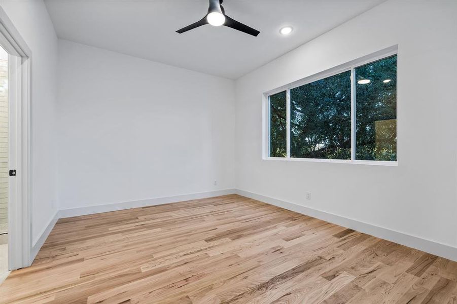 Unfurnished room featuring light hardwood / wood-style floors and ceiling fan