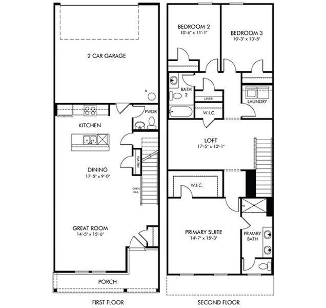 2D floor plan layout of this home in Avalon - Vista Series, Conyers, GA (Image 3).