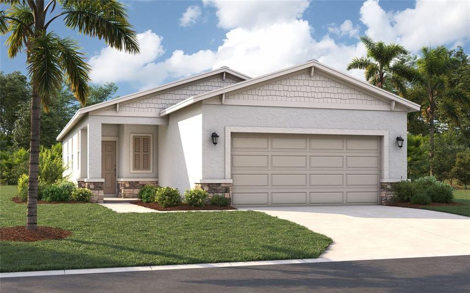 Front exterior of a new home in Wynnstone, Davenport, FL, highlighting curb appeal (Image 1). Front exterior of a new home in Wynnstone, Davenport, FL, highlighting curb appeal (Image 1).
