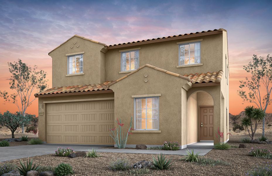 Front exterior of a new home in El Rancho Santa Rosa, Maricopa, AZ, highlighting curb appeal (Image 18).