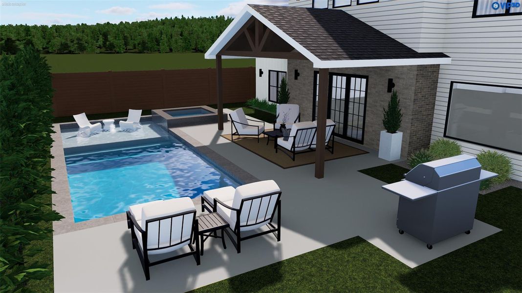 Pool rendering is for marketing and illustrative purposes only. No pool is included in the sale. Design is conceptual and subject to buyer verification, engineering, and permitting.