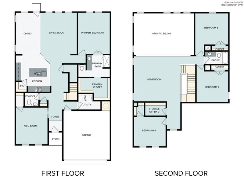 2D floor plan layout of this home in Oaks at San Gabriel, Georgetown, TX (Image 5).