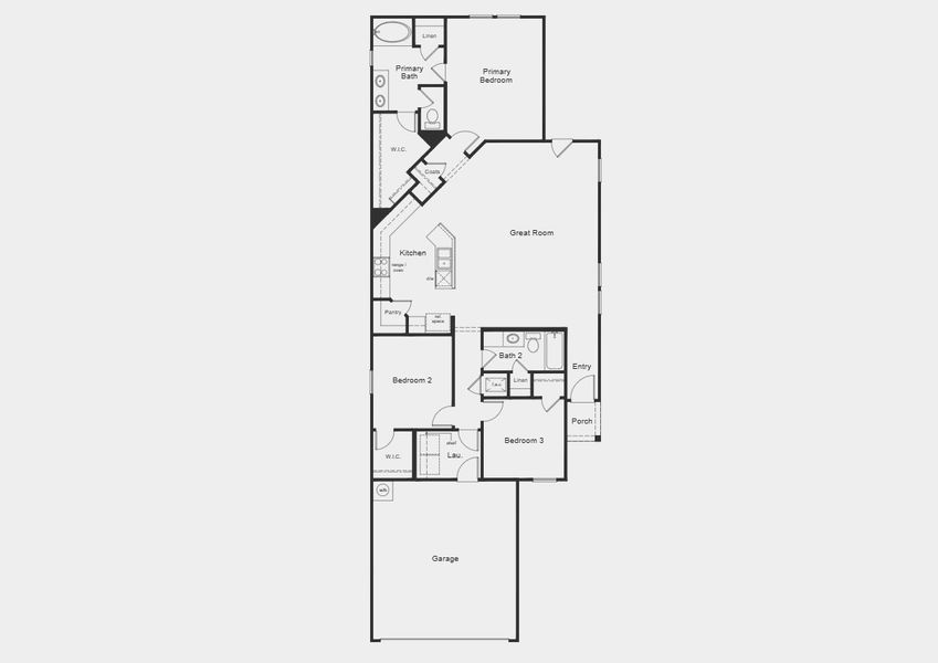 2D floor plan layout for the Plan 1549 by KB Home in Saddlebrook Trails, Beasley, TX (Image 3).