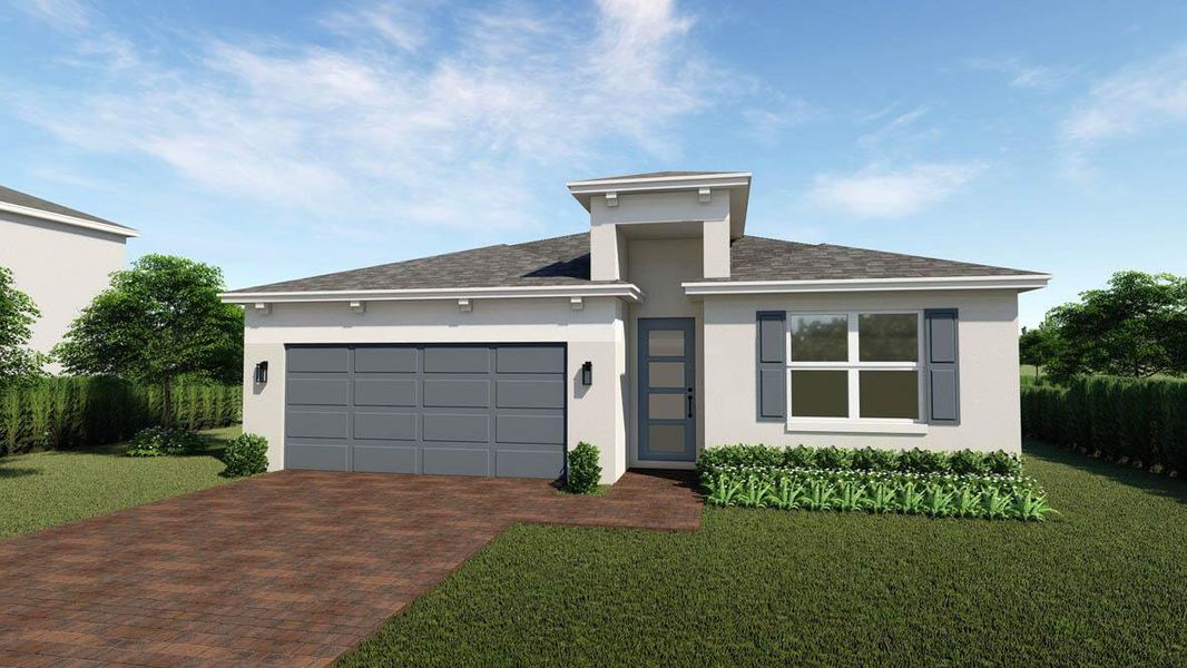 Front exterior of a new home in Twin Oaks, Stuart, FL, highlighting curb appeal (Image 1).