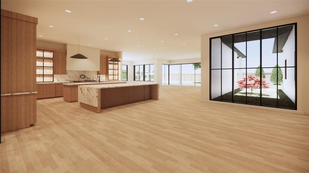 View of kitchen and living room.