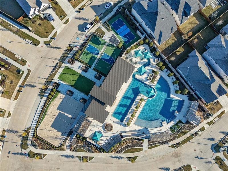 Drone / aerial view of a pool area Drone / aerial view of a pool area