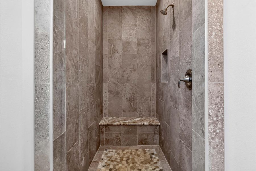 Custom tiled walk-in shower (glass door to be installed)
