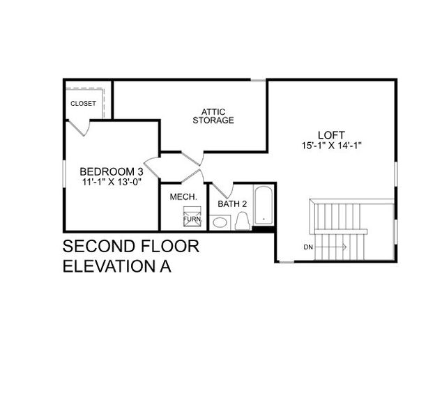 2D floor plan layout for the Bramante 2 Story by Ryan Homes in Grande Dunes North Village, Longs, SC (Image 3).