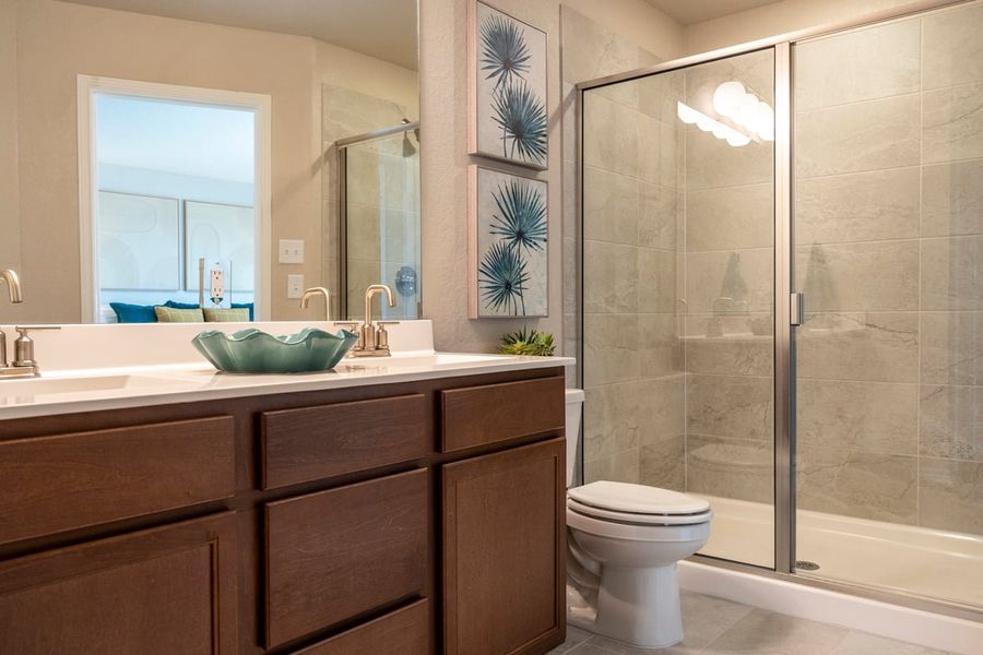 42-in. shower with tile surround at primary bath 42-in. shower with tile surround at primary bath