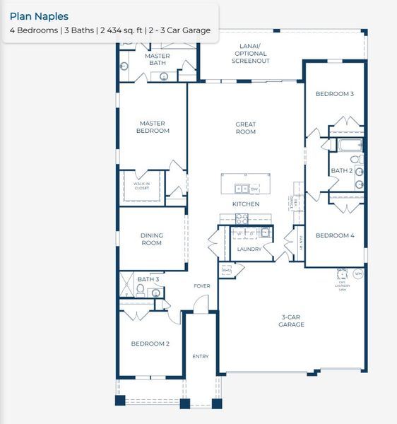2D floor plan layout for the Naples by Maronda Homes in Applewood Reserve, Lakeland, FL (Image 5). 2D floor plan layout for the Naples by Maronda Homes in Applewood Reserve, Lakeland, FL (Image 5).