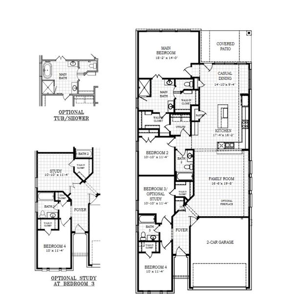 2D floor plan layout for the Marshall by Chesmar Homes in Stream Waters, Seguin, TX (Image 3).