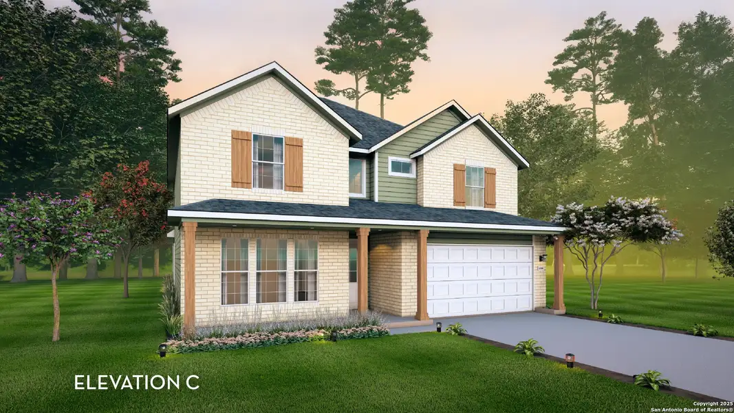 Front exterior of a new home in Megan's Landing, Castroville, TX, highlighting curb appeal (Image 1). Front exterior of a new home in Megan's Landing, Castroville, TX, highlighting curb appeal (Image 1).