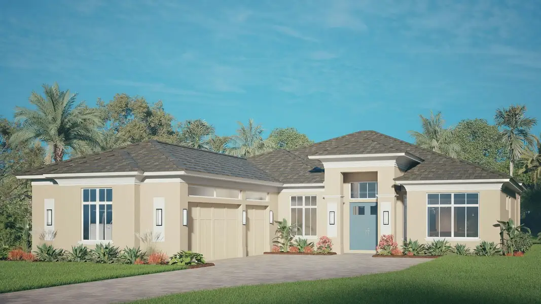 Representative exterior photo of a completed home built from the Artistry by GHO Homes in The Reserve at Grand Harbor, Vero Beach, FL (Image 2). Representative exterior photo of a completed home built from the Artistry by GHO Homes in The Reserve at Grand Harbor, Vero Beach, FL (Image 2).