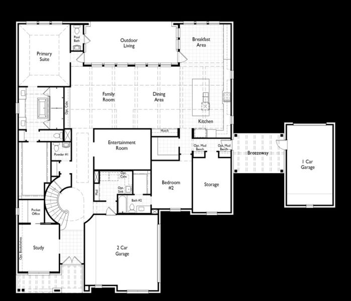 2D floor plan layout of this home in Estates at Bristol Valley, Heath, TX (Image 2).