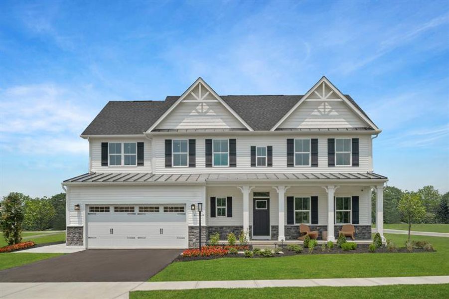 Representative exterior photo of a completed home built from the Saint Lawrence by Ryan Homes in Backwoods Farms, Moyock, NC (Image 26). Representative exterior photo of a completed home built from the Saint Lawrence by Ryan Homes in Backwoods Farms, Moyock, NC (Image 26).