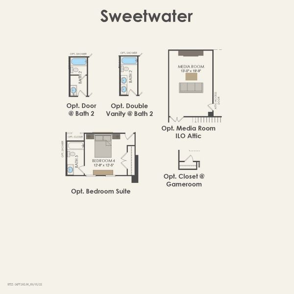 2D floor plan layout for the Sweetwater by Pulte Homes in Whitewing Trails, Princeton, TX (Image 3).