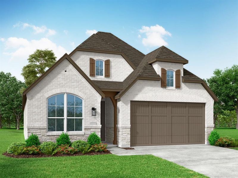 Front exterior of a new home in Gateway Village - The Reserve: 50ft. lots, Denison, TX, highlighting curb appeal (Image 1).