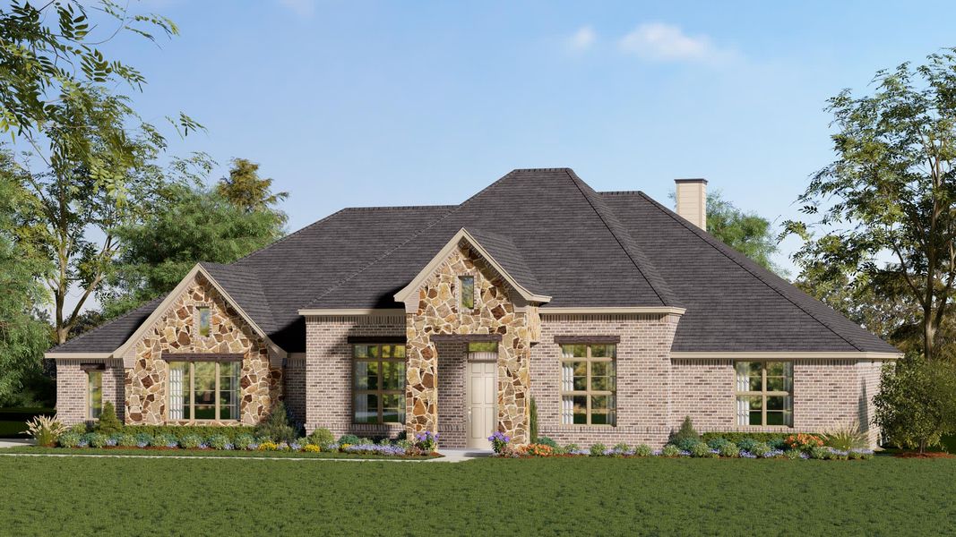 Elevation B with Stone | Concept 2915 at Hidden Creek Estates in Van Alstyne, TX by Landsea Homes