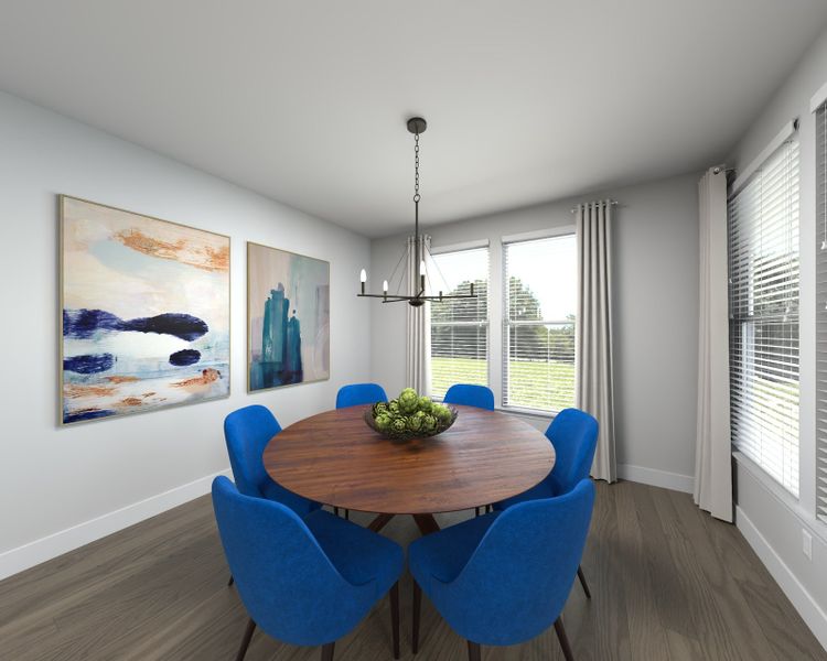 The open-concept floorplan allows for an easy flow between the kitchen and dining areas.