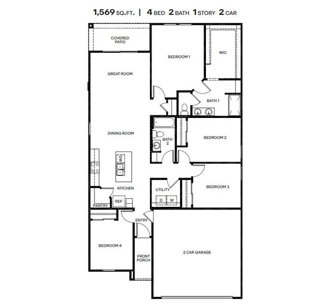 2D floor plan layout for the Dalton by D.R. Horton in Barnett Village, Marana, AZ (Image 3).