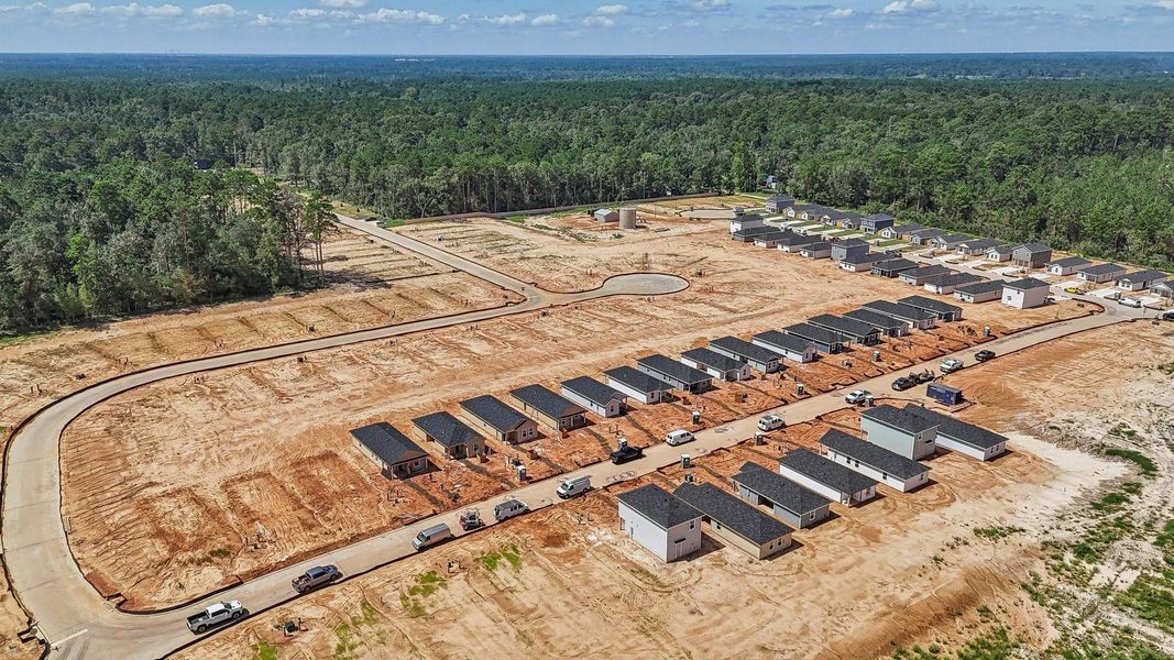 Aerial view of the William Trails community in Willis, TX, showing layout and nearby surroundings (Image 1).